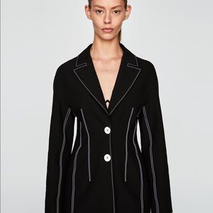 Zara Black Contrast Top Stitch Blazer